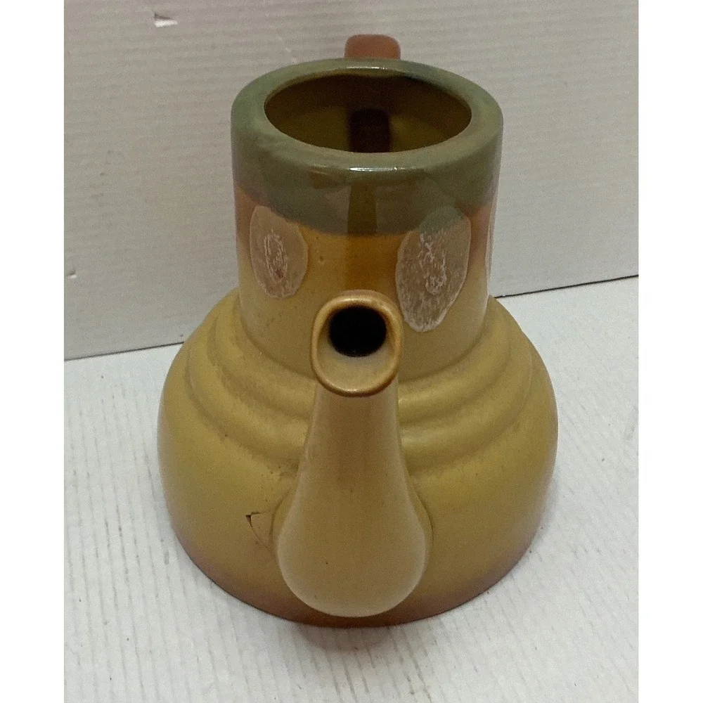 Vintage Ceramic Teapot Drip Glaze Mustard Yellow Mid Century Style READ
